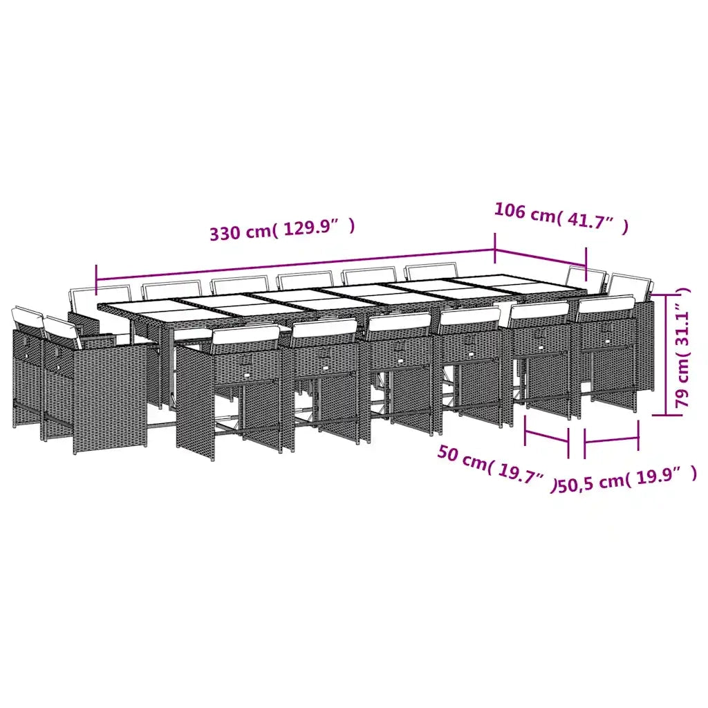 Set da Pranzo da Giardino 17 pz con Cuscini Nero in Polyrattan 3211243