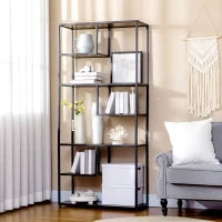 Mobile Libreria a 7 Livelli in Legno e Acciaio Stile Industriale, 83x34x180 cm, Marrone