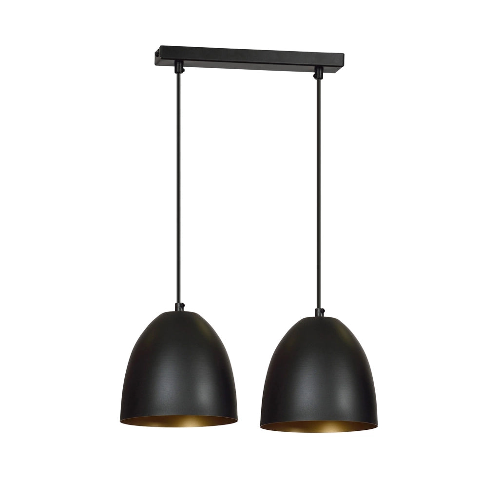 Lampadario 2 Luci Vigore In Acciaio Nero Con Cupole In Nero E Oro