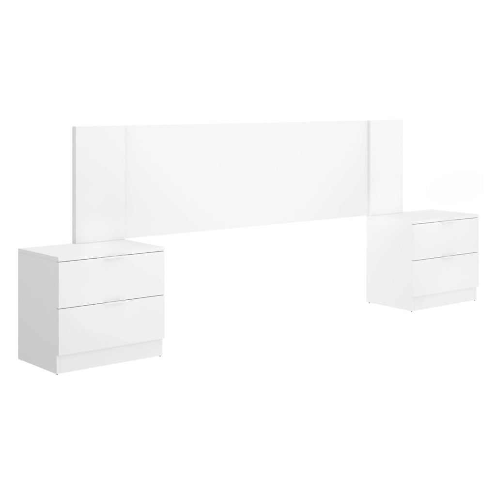 Sierra, Testiera Letto 2 Comodini Inclusi, 34x251 cm Bianco