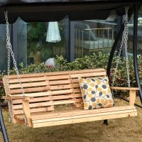 Dondolo Sospeso 3 Posti, Dondolo in Legno per Giardino o Terrazzo con Tavolino Pieghevole e Portabicchieri