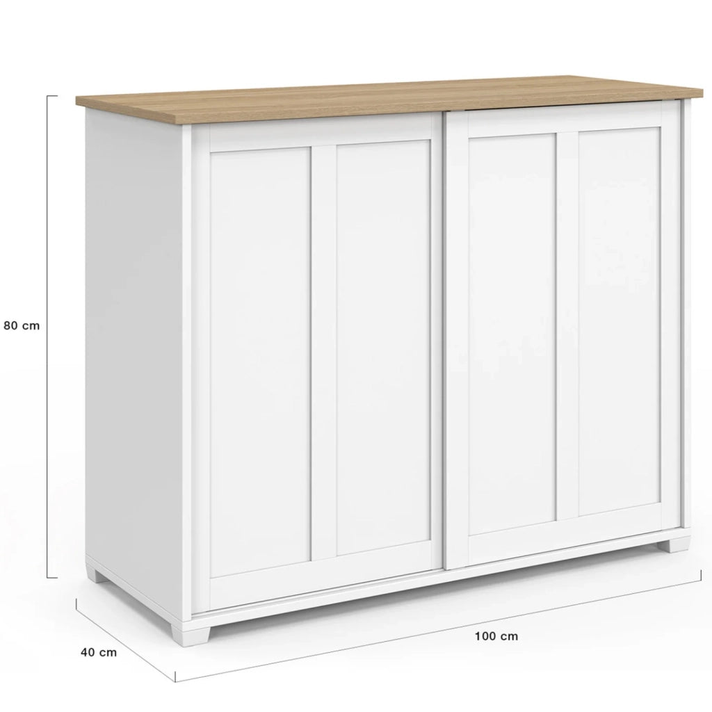 IDMarket - Credenza JANGO 100 cm con 2 ante scorrevoli bianche e piano in legno