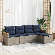 Set Divano da Giardino 5 pz con Cuscini Grigio in Polyrattan