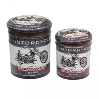 Set 2 Pouf Contenitore Tondo in MDF Moto Grigio Scuro