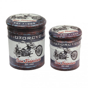 Set 2 Pouf Contenitore Tondo in MDF Moto Grigio Scuro