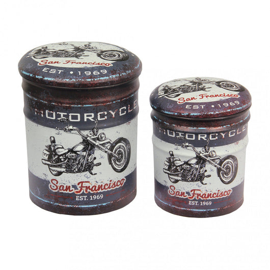 Set 2 Pouf Contenitore Tondo in MDF Moto Grigio Scuro