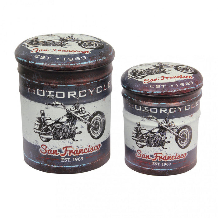 Set 2 Pouf Contenitore Tondo in MDF Moto Grigio Scuro