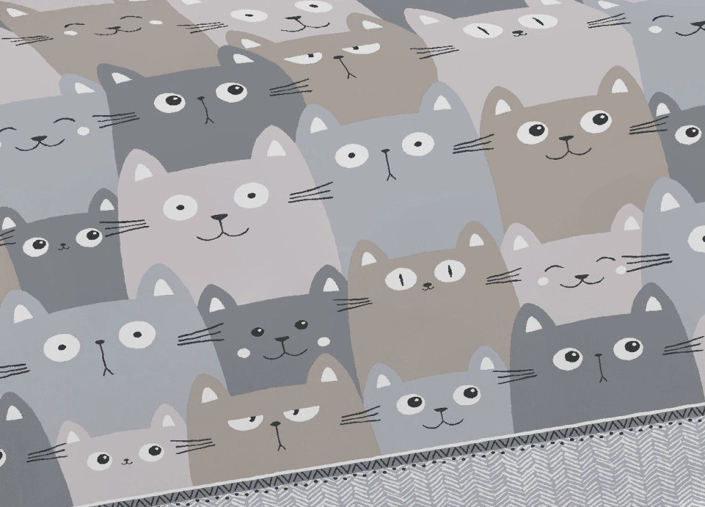 Telo Arredo Multiuso Linea Pensieri Delicati In Cotone Disegno Happy Cat - Singolo - Grigio