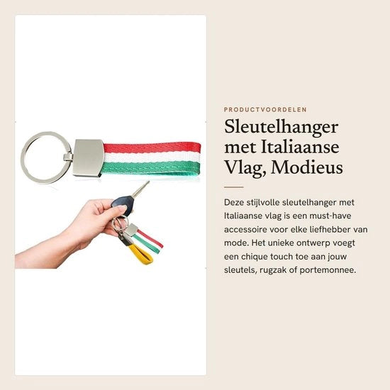 Sostegno per chiavi con bandiera italiana - catena - lanyard - cordoncino - materiale in nylon resistente e duraturo - design leggero - dimensioni 110 x 22 mm - corda per chiavi