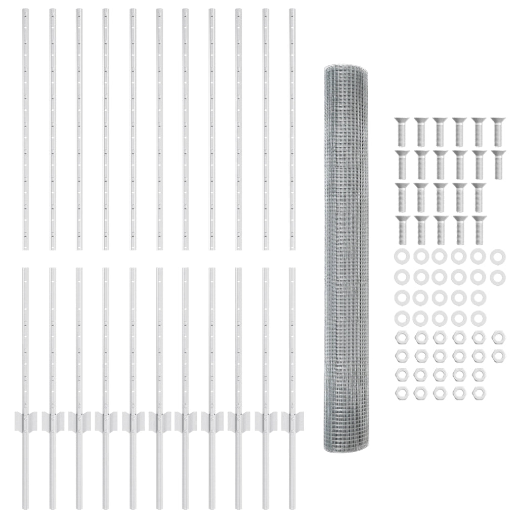 Recinzione in Filo Saldato con 22 Posti U Argento 1.2x25 m Acciaio