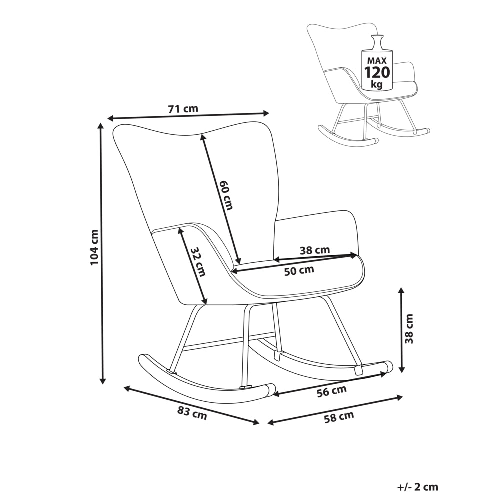Poltrona a dondolo Tortora Jumbo Corda Tappezzeria Metallo Gambe nere Confortevole Ampio schienale e braccioli Soggiorno Camera da letto