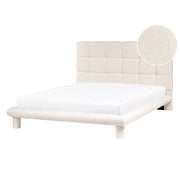 Letto imbottito in bouclé bianco sporco 140 x 200 design scandinavo testata morbida