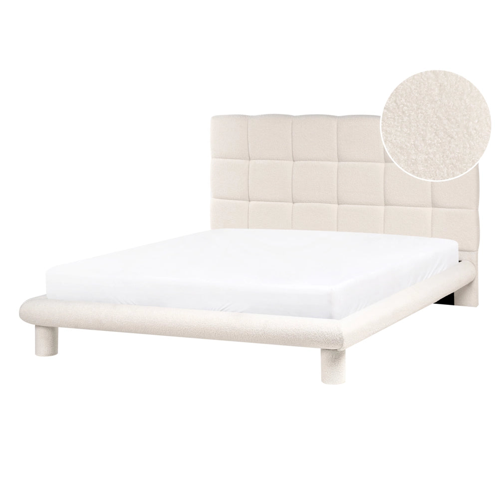 Letto imbottito in bouclé bianco sporco 140 x 200 design scandinavo testata morbida