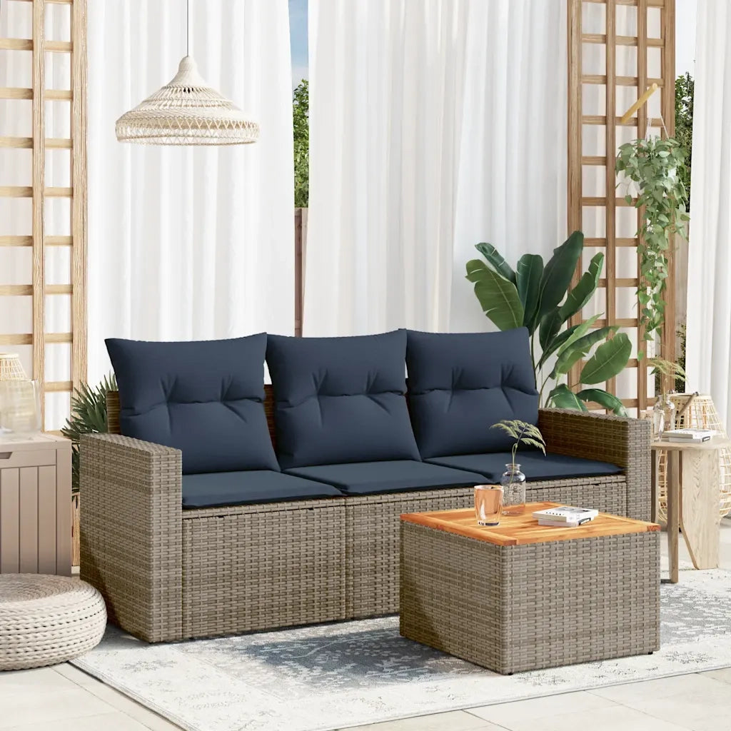 Set Divani da Giardino 4 pz | Set Salotto da Giardino con Cuscini Grigio in Polyrattan