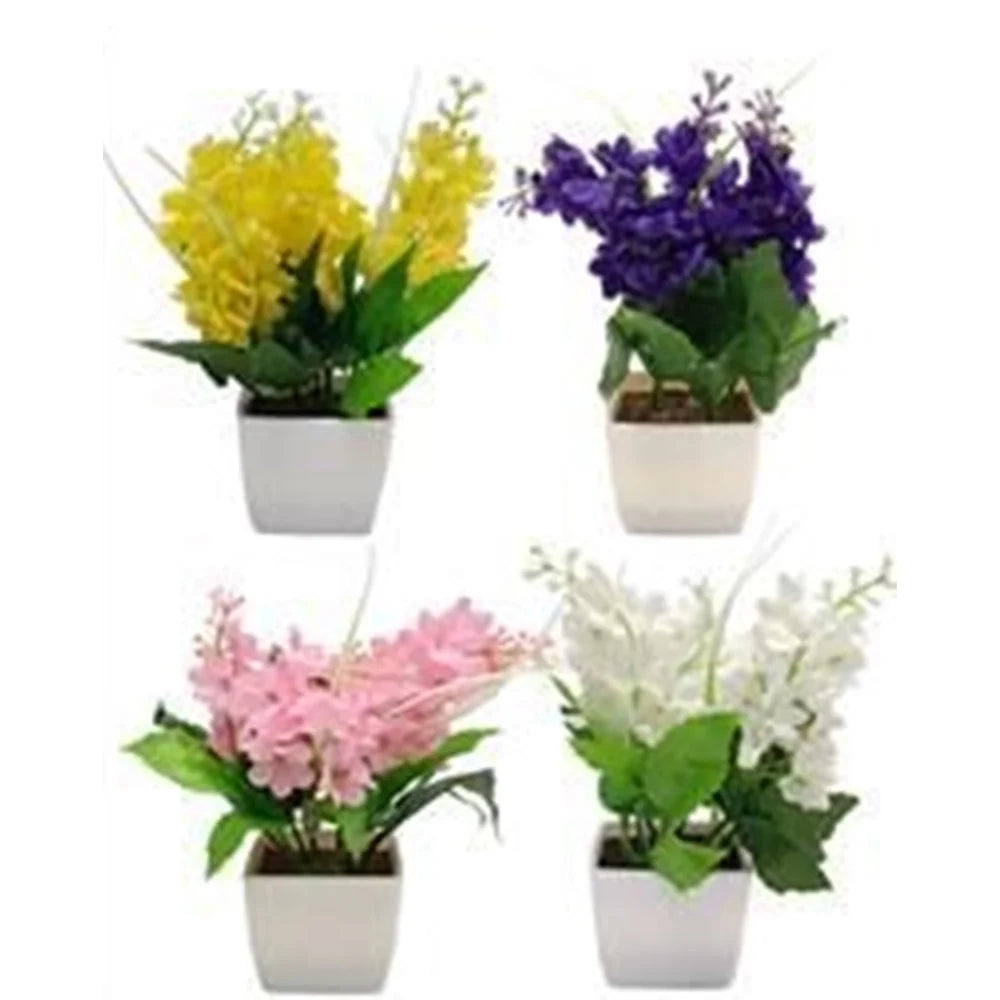 Trade Shop - Set 12 Pz Piantina Di Lavanda Artificiale Con Vaso Bianco Quadrato In 4 Colori 659274 -