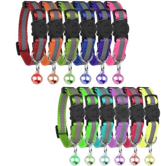Collare per gatti adattabile 19-32 cm - Collare riflettente - Serratura di sicurezza - Con perle - Pacchetto da 12 pezzi - Nylon di alta qualità - Collare per gatti