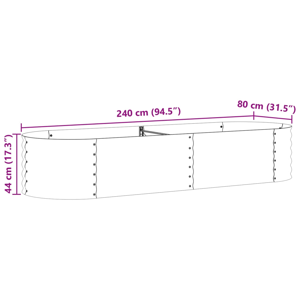 Letto da Giardino Rialzato Marrone Effetto Legno 240x80x44 cm Acciaio