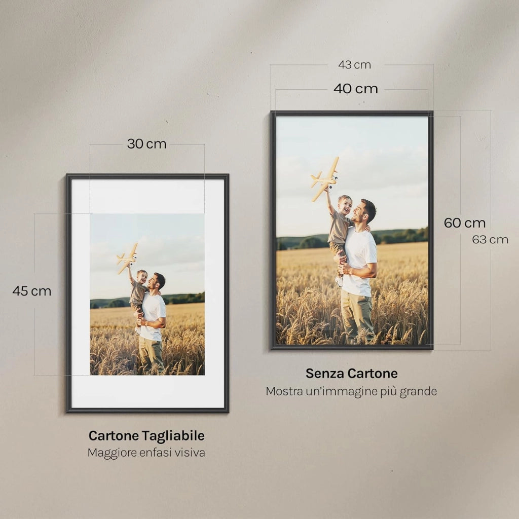 Set di 5 Cornici Foto 40x60 cm con Passepartout, Portafoto da Parete e Tavolo, Verticale o Orizzontale, in Legno Massiccio, Nero