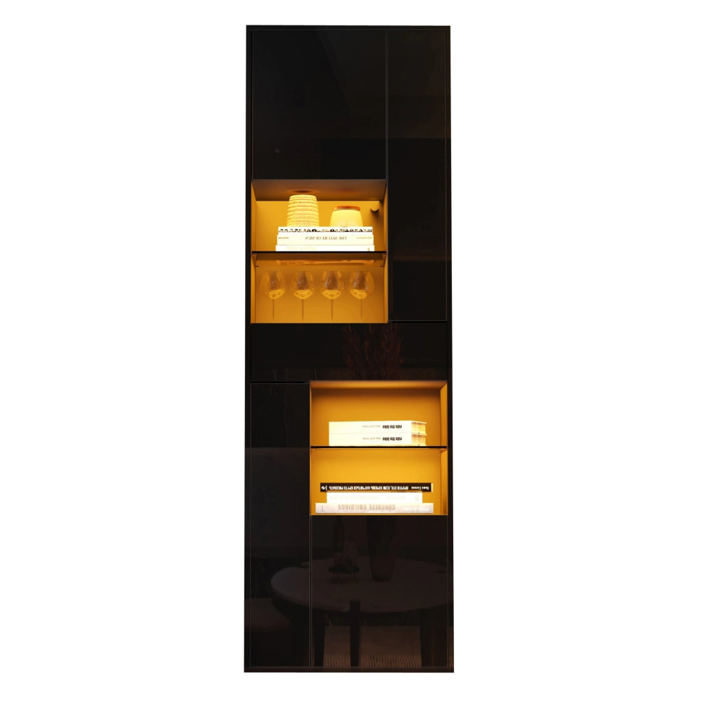 Vetrina 55x38x170 cm con LED e ripiani regolabili in truciolare nera