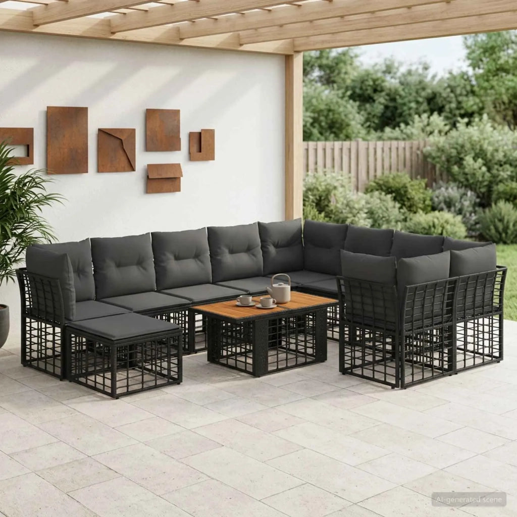 Set Divano da Giardino 11 pz Nero e Grigio scuro polyrattan 3437937