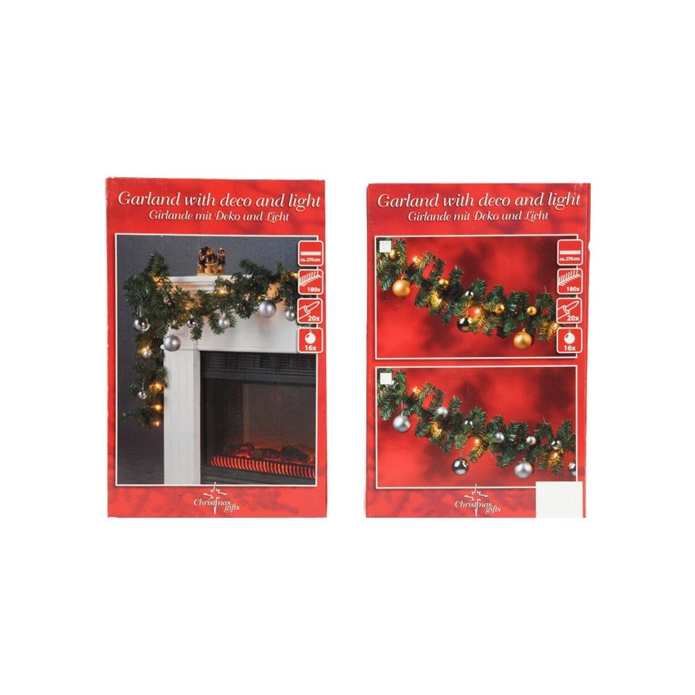 Trade Shop - Ghirlanda Natalizia Per Casa Camino Albero Natale 20 Luci E 16 Sfere Vari Colori -