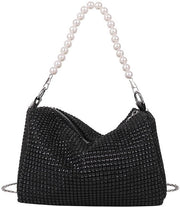 Borsa da sera con catena rimovibile, alta capacità con chiusura a zip, elegante borsa da sera per donne, per gala serale, matrimonio, festa, banqueting, nera
