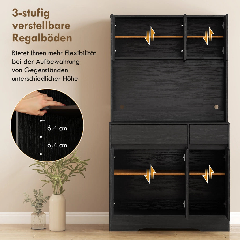 Credenza con piano lavoro, 6 ante, armadio stoccaggio alto con ripiani ¨C zephmum ¨C Nero