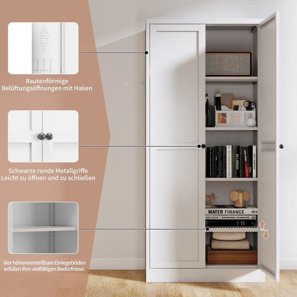 Mobile dispensa in metallo bianco per la cucina con 4 ripiani regolabili in altezza, robusto mobile per alimenti autoportante per cucina, dispensa e s