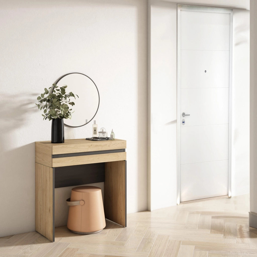 Consolle Ingresso, 70x35x75cm, Con cassetto, Con stoccaggio, colore Rovere RF3446