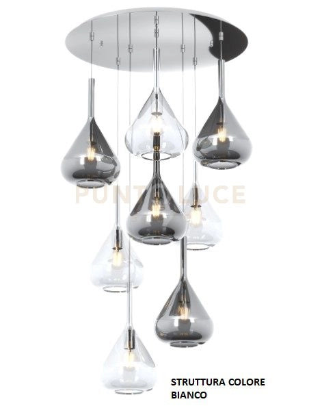 SOSPENSIONE BIANCO 8 LUCI TONDA VETRI 4X TR + 4X FU 1177BI-S8 T-TF