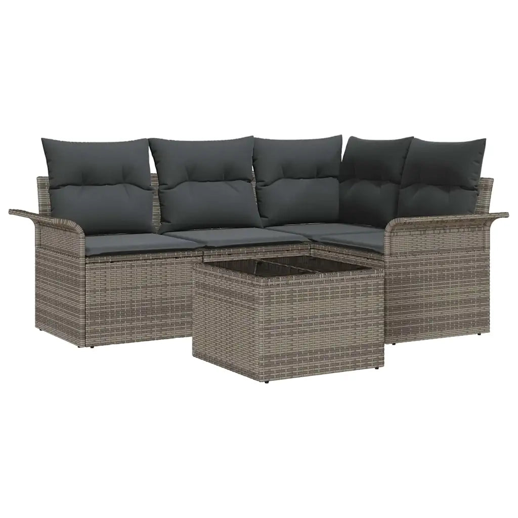 Set Divano da Giardino con cuscino 5 pcs Grigio polyrattan 3345349
