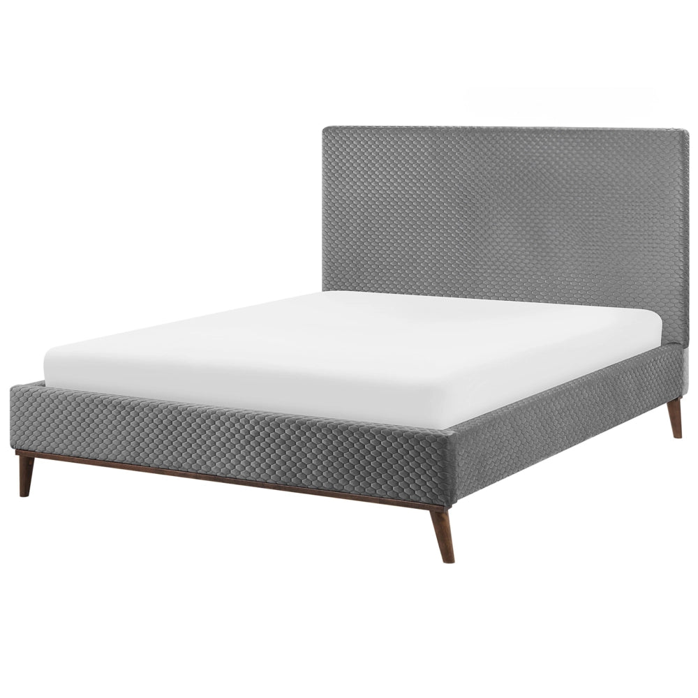 Letto matrimoniale Tessuto grigio 140 cm 6 Struttura imbottita a nido d'ape trapuntato