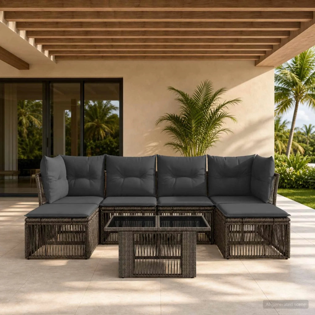 Set Divano da Giardino 7 pz Grigio polyrattan 3436508