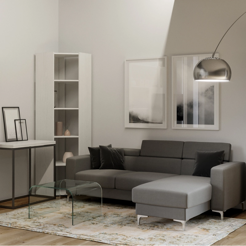 Composizione Libreria Kato Angolo 6 Ripiani 2 fianchi + 2 fasce retro - Bianco Frassino,A
