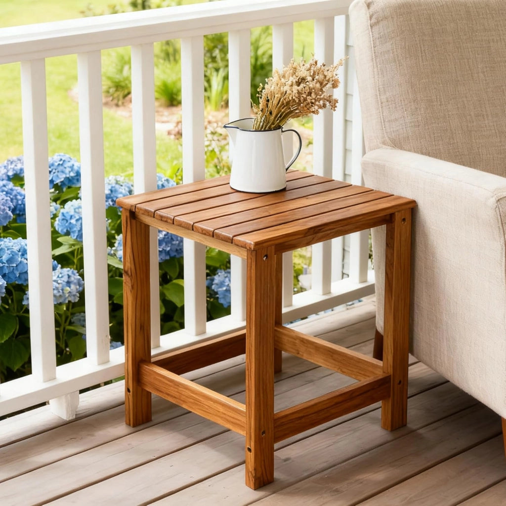Tavolino da esterno in teak, tavolino da caffè in legno, tavolini per giardino, cortile, camera da letto, soggiorno, divano laterale, contenitore per bagno
