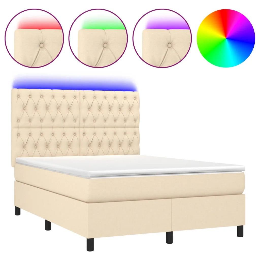 Letto a Molle con Materasso e LED Crema 140x200 cm in Tessuto cod mxl 58912