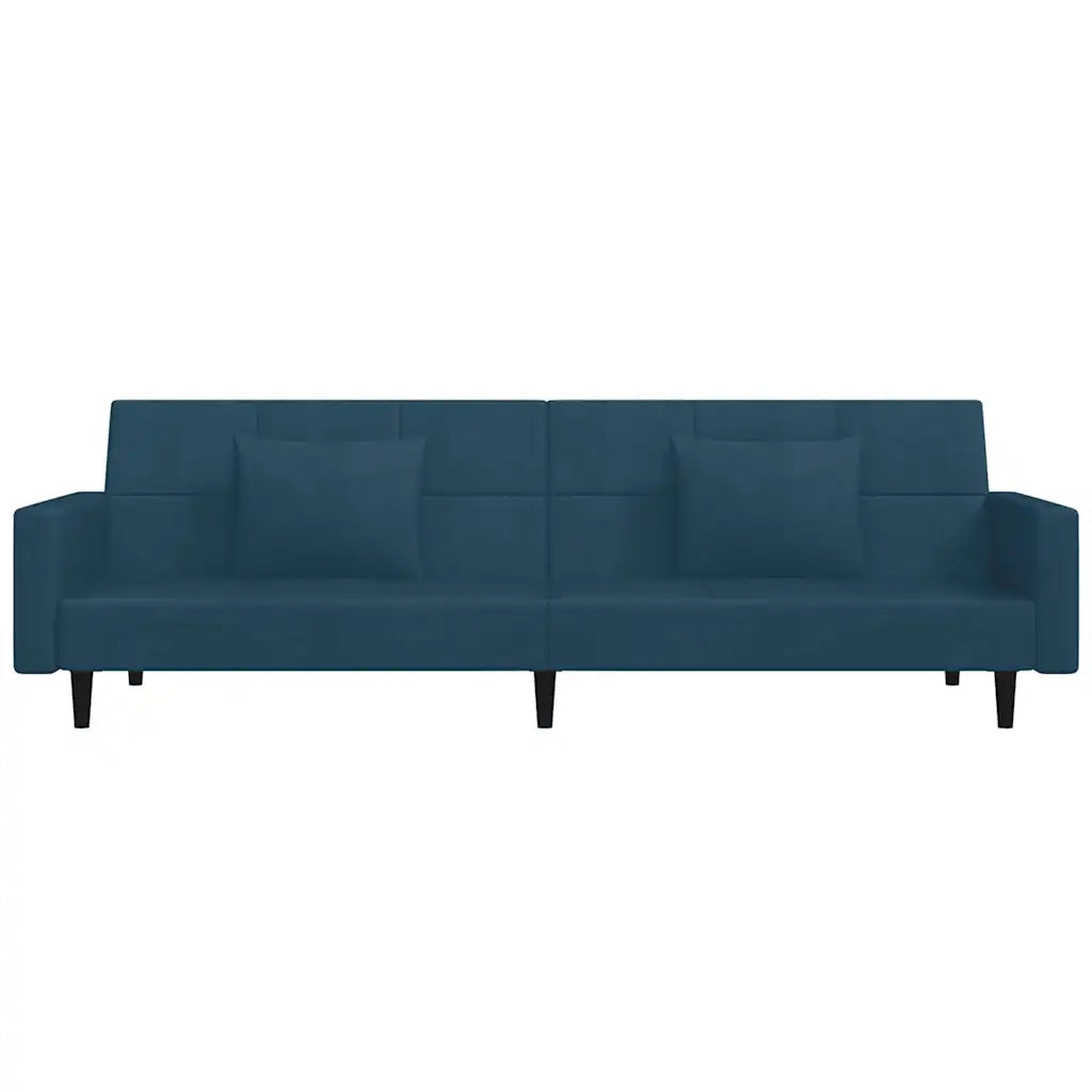 Divano Letto a 2 Posti con 2 Cuscini Blu in Velluto 375815