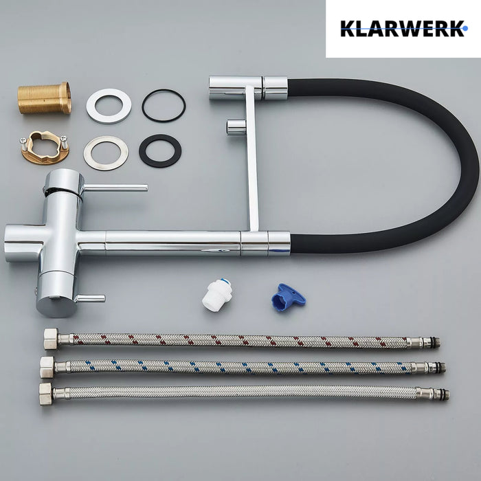 Lana | Rubinetto estensibile a 3 vie cromato lucido da cucina ad osmosi| per acqua potabile in acciaio inossidabile,  Filtra 3 connessioni