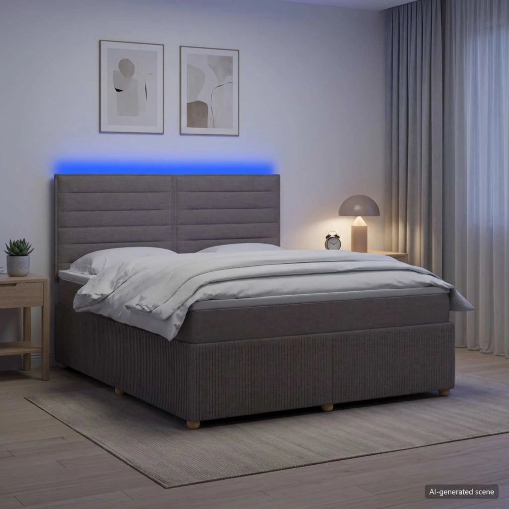 Letto Box Spring LED con Materasso Tortora 140 x 200 cm Tessuto 3455871