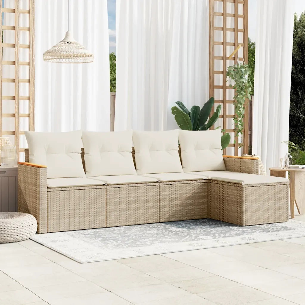 Set Divano da Giardino 5 pz con Cuscini Beige in Polyrattan 3225918