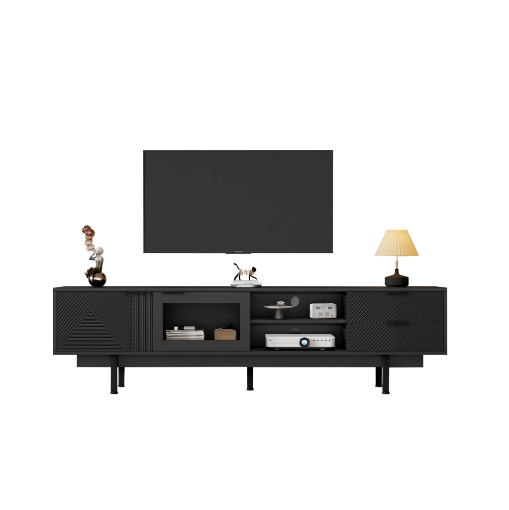 Mobile TV nero 200 cm con 2 ante, 2 cassetti e vetro