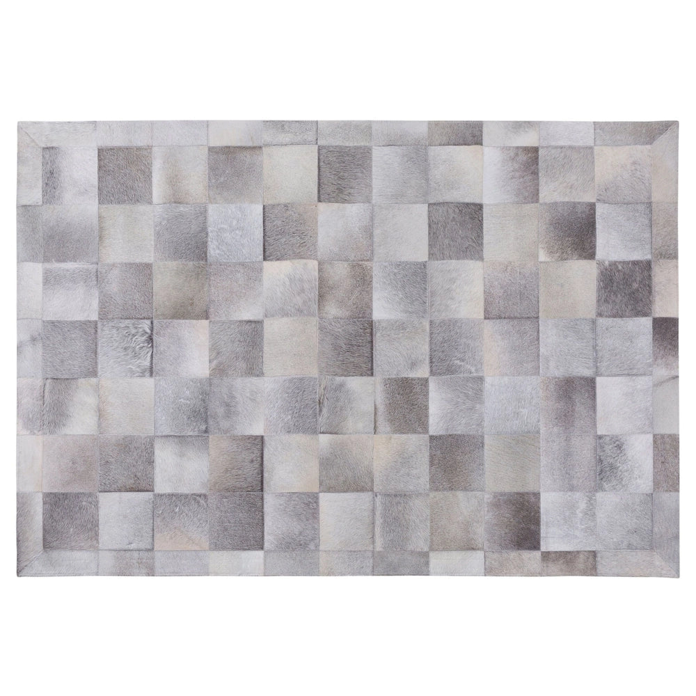 Tappeto tappetino Grigio Pelle 140 x 200 cm Patchwork Pelle Bovina Geometrico Rettangolare Moderno