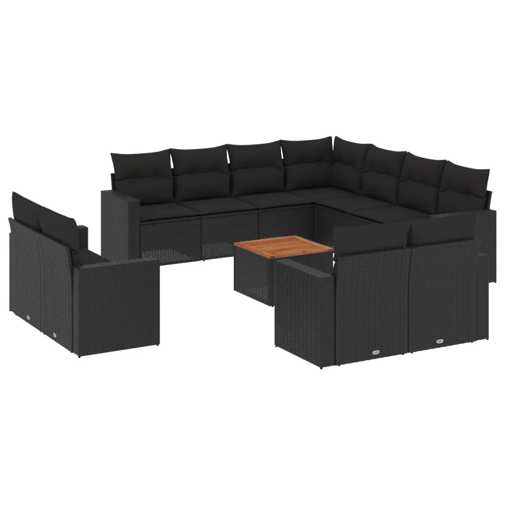 Set Divani da Giardino 12 pz con Cuscini Nero in Polyrattan 3224382