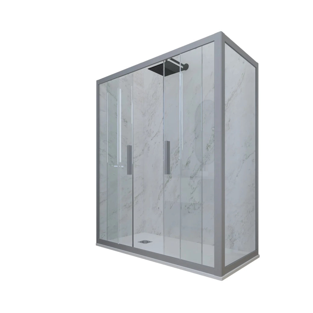 Box doccia 2 ante scorrevoli 80x140 CM H 200 Vetro Trasparente Profilo Silver mod. Glam Duo