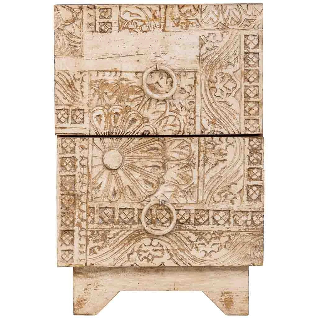 Tavolino in legno artigianale bianco 37x40x56h cm