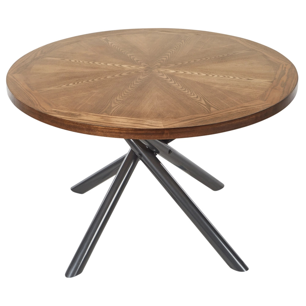 Tavolo da pranzo in legno di frassino marrone grigio MDF gambe in metallo incrociate ⌀ 120 cm rotondo 4-6 persone moderno