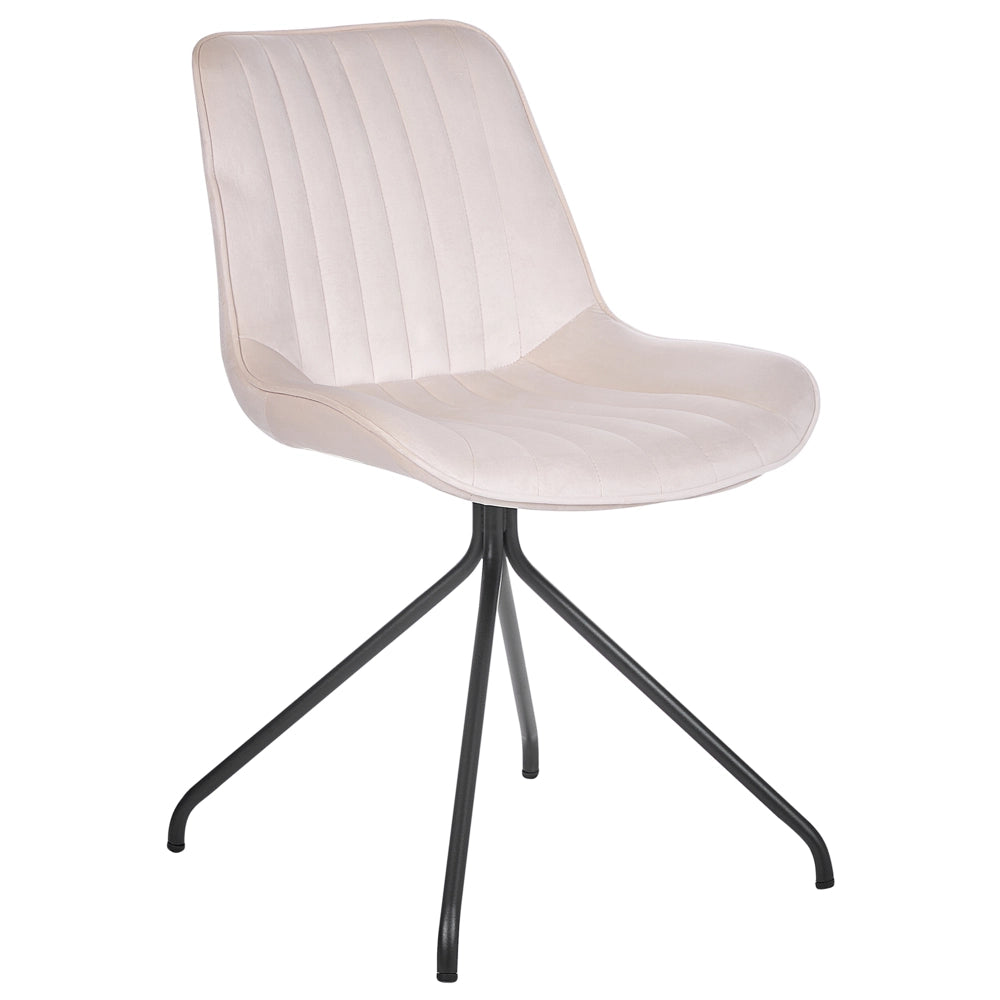 Set di 2 sedie imbottite in velluto beige senza braccioli con base a croce sala da pranzo per interni con gambe in acciaio