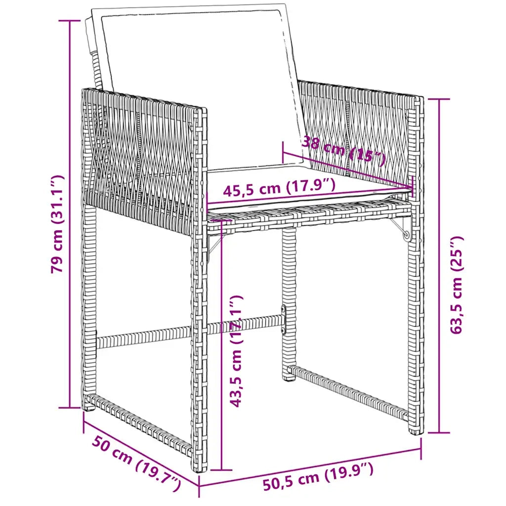 Set da Pranzo da Giardino 7 pz con Cuscini Beige in Polyrattan