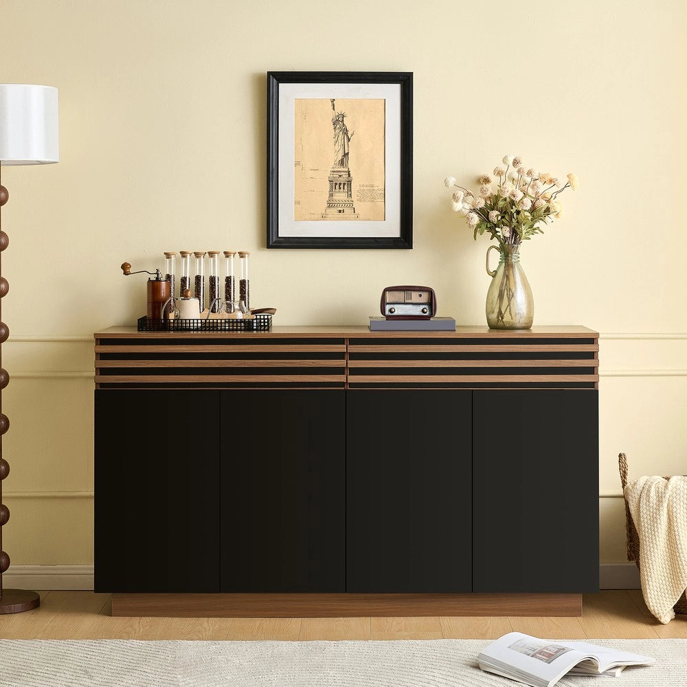 Credenza moderna ¨C MINIMAL ¨C Marrone, ante nere, 2 cassetti, 150x40x85