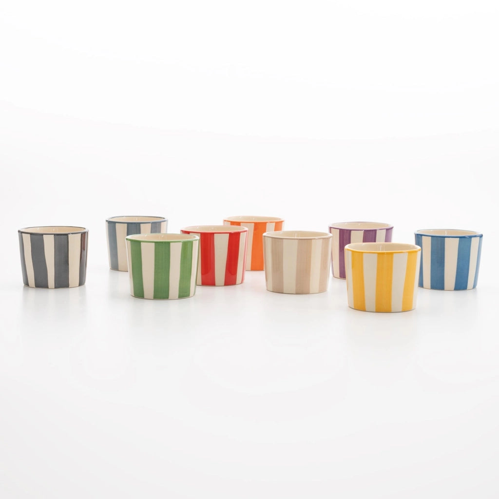 Lido Set 2 Bicchieri Righe Tumbler in Ceramica Artigianale Colore Rosso - Design Civita Castellana per Bevande e Dessert Modello LIDO-RIGHE-ROSSO